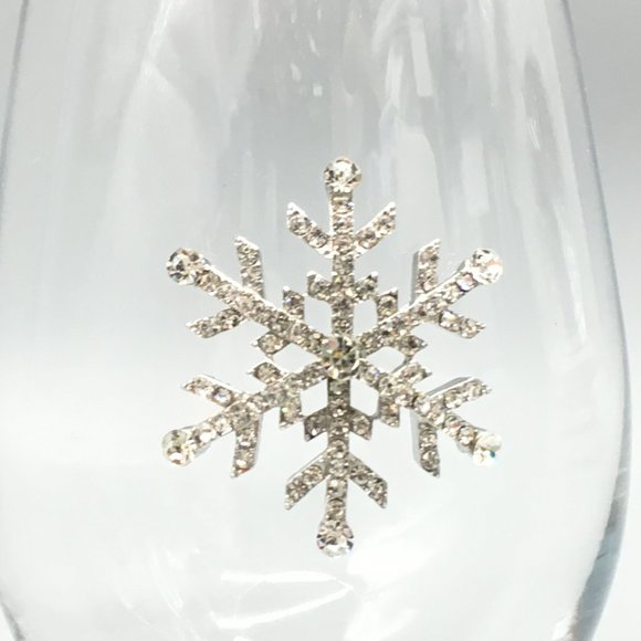 4 Christmas Rhinestone Snowflake Stemless Wine Glass Set Silver Jeweled Holidays - Picture 3 of 9